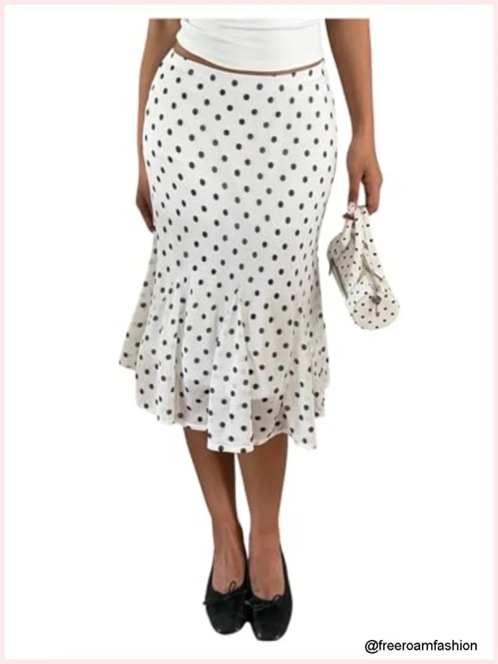 Polka Dots High Waist Bodycon Pencil Skirt Fishtail Hem Below Knee